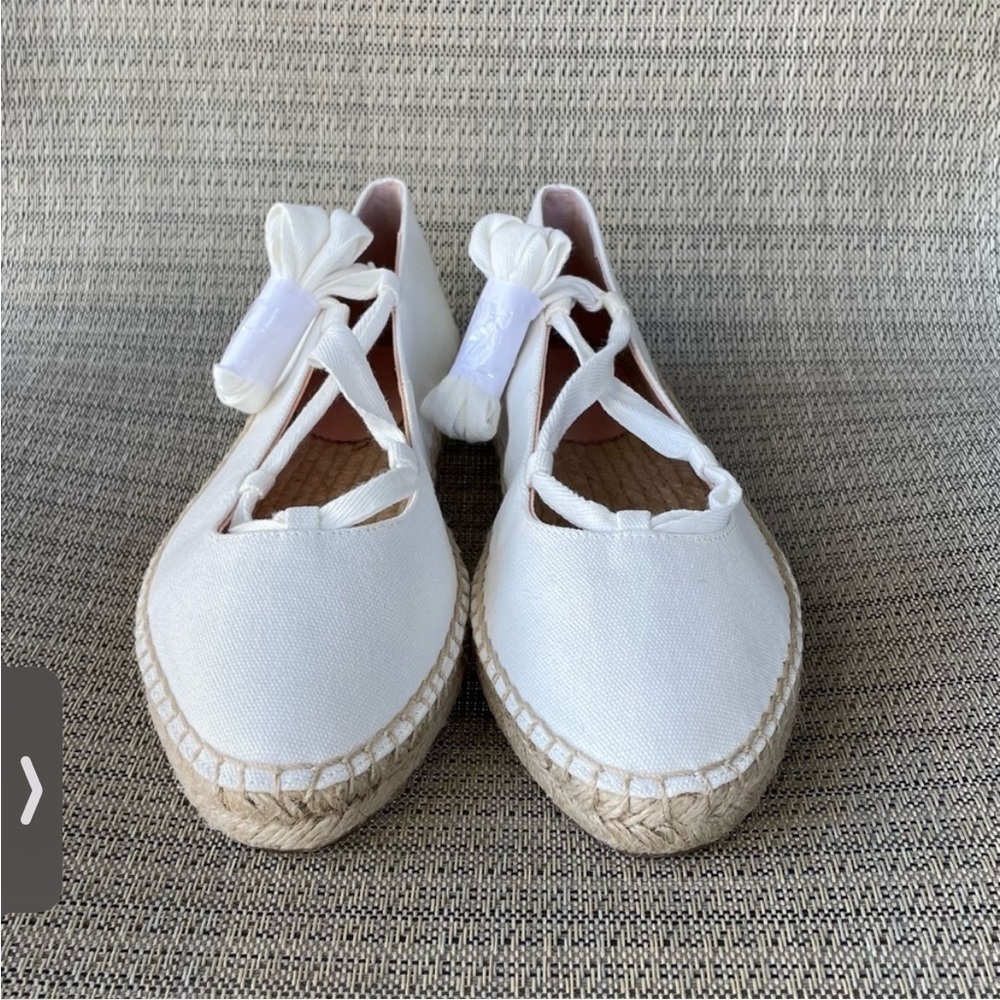 J. Crew Tan and White Espadrilles with Lace-Up Design